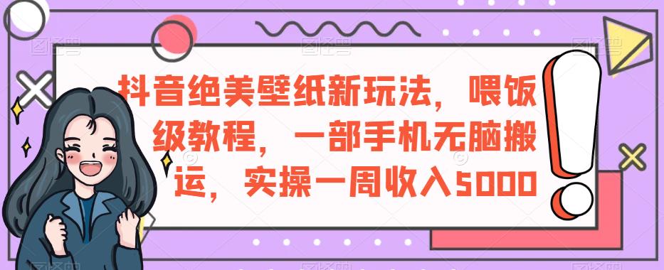 抖音绝美壁纸新玩法，喂饭级教程，一部手机无脑搬运，实操一周收入5000【揭秘】-生财有道
