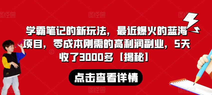 学霸笔记的新玩法，最近爆火的蓝海项目，零成本刚需的高利润副业，5天收了3000多【揭秘】-生财有道