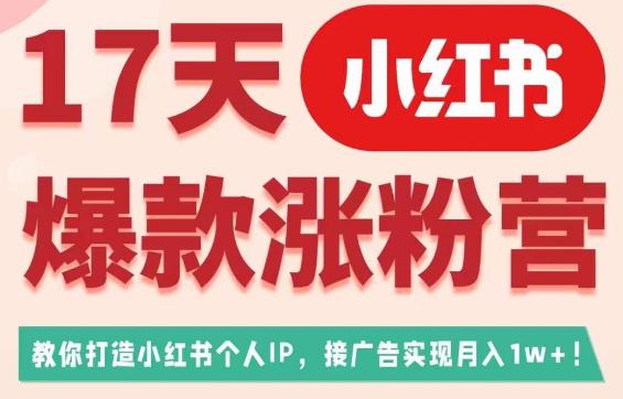 17天小红书爆款涨粉营（广告变现方向），教你打造小红书博主IP、接广告变现的-生财有道