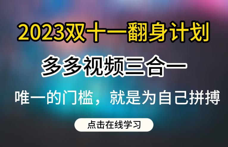 2023双十一翻身计划，多多视频带货三合一玩法教程【揭秘】-生财有道