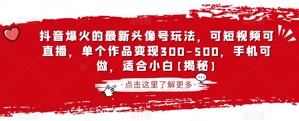 抖音爆火的最新头像号玩法，可短视频可直播，单个作品变现300-500，手机可做，适合小白【揭秘】-生财有道