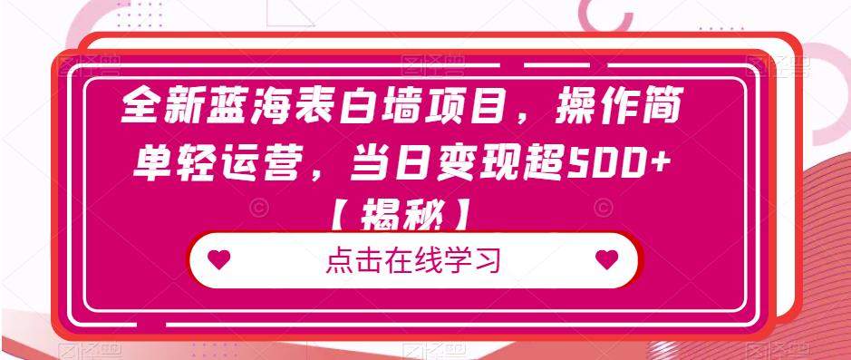 全新蓝海表白墙项目，操作简单轻运营，当日变现超500+【揭秘】-生财有道