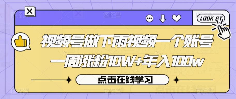 视频号做下雨视频一个账号一周涨粉10W+年入100w【揭秘】-生财有道