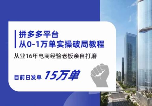 拼多多从0-1万单实操破局教程，从业16年电商经验打磨，目前日发单15万单-生财有道