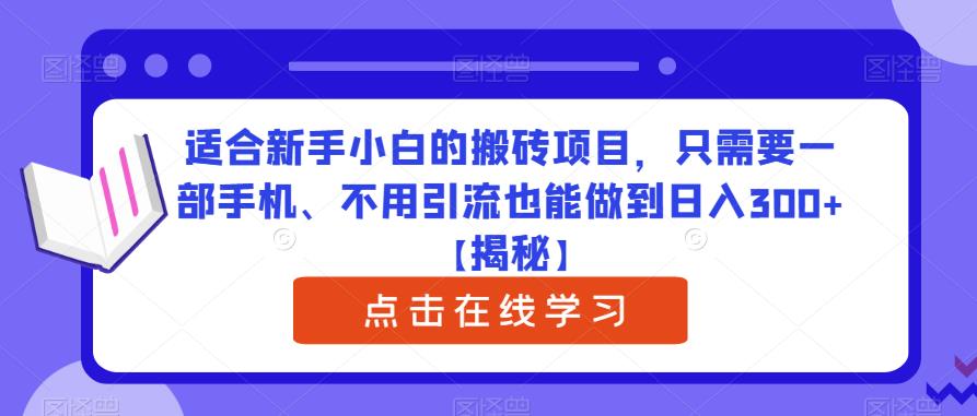 适合新手小白的搬砖项目，只需要一部手机、不用引流也能做到日入300+【揭秘】-生财有道