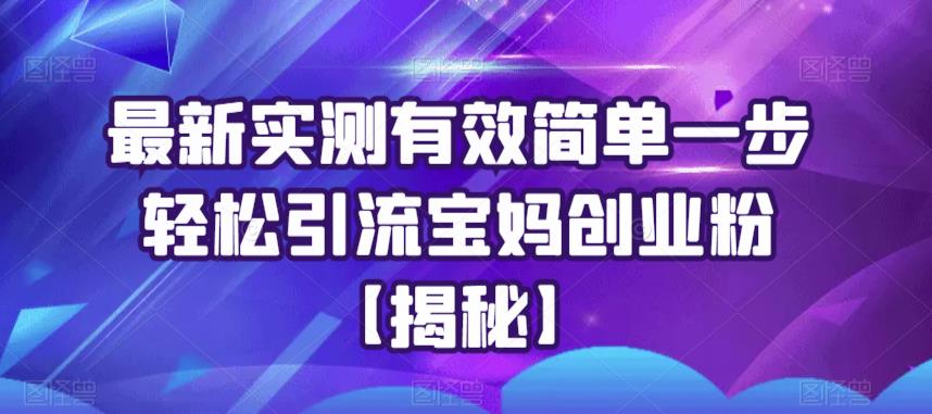 最新实测有效简单一步轻松引流宝妈创业粉【揭秘】-生财有道