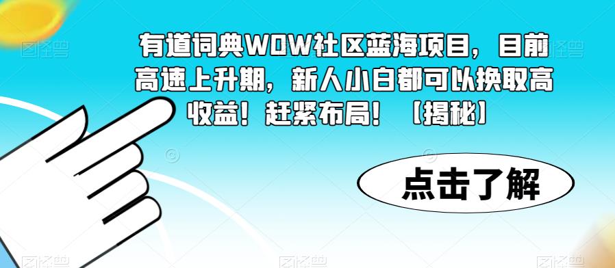 有道词典WOW社区蓝海项目，目前高速上升期，新人小白都可以换取高收益！赶紧布局！【揭秘】-生财有道