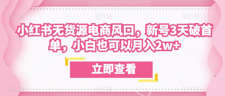 众狼电商余文小红书无货源电商风口，新号3天破首单，小白也可以月入2w+-生财有道