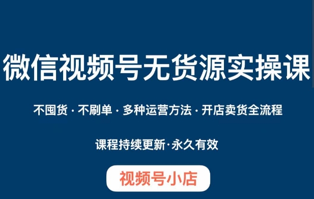 微信视频号小店无货源实操课程，​不囤货·不刷单·多种运营方法·开店卖货全流程-生财有道