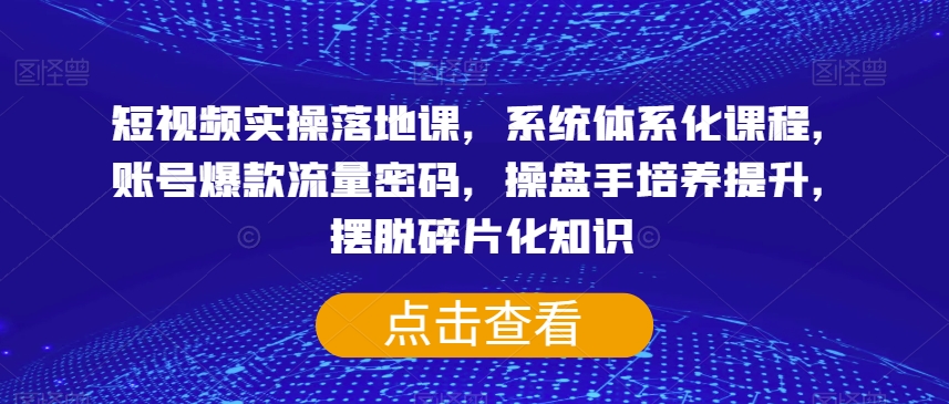 短视频实操落地课，系统体系化课程，账号爆款流量密码，操盘手培养提升，摆脱碎片化知识-生财有道