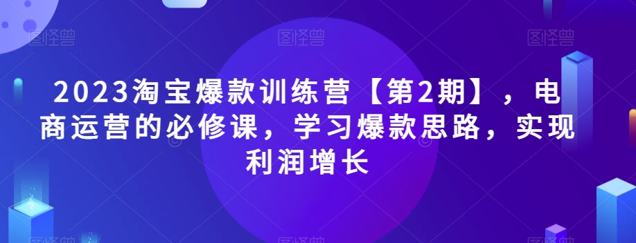 2023淘宝爆款训练营【第2期】，电商运营的必修课，学习爆款思路，实现利润增长-生财有道