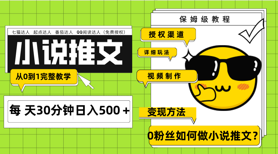 （7912期）Ai小说推文每天20分钟日入500＋授权渠道 引流变现 从0到1完整教学（7节课）-生财有道
