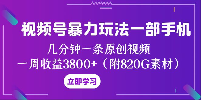 （8017期）视频号暴力玩法一部手机 几分钟一条原创视频 一周收益3800+（附820G素材）-生财有道