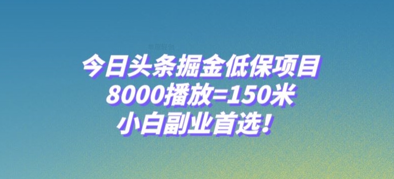 今日头条掘金低保项目，8000播放=150米，小白副业首选【揭秘】-生财有道