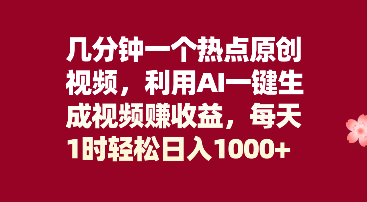 （8083期）几分钟一个热点原创视频，利用AI一键生成视频赚收益，每天1时轻松日入1000+-生财有道