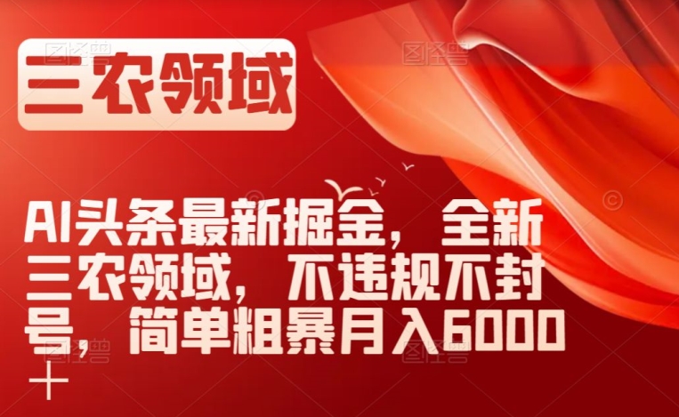 AI头条最新掘金，全新三农领域，不违规不封号，简单粗暴月入6000＋【揭秘】-生财有道