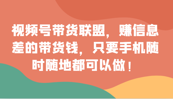 视频号带货联盟，赚信息差的带货钱，只需手机随时随地都可以做！-生财有道