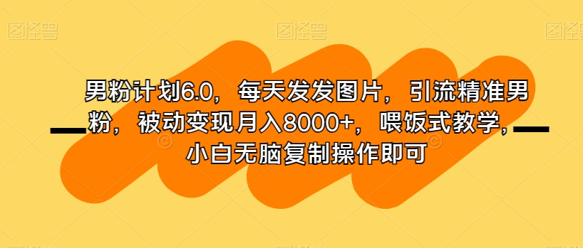 男粉计划6.0，每天发发图片，引流精准男粉，被动变现月入8000+，喂饭式教学，小白无脑复制操作即可-生财有道