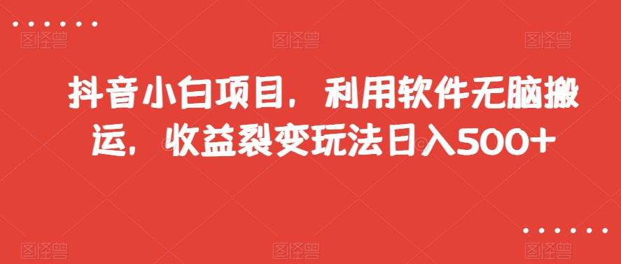 抖音小白项目，利用软件无脑搬运，收益裂变玩法日入500+【揭秘】-生财有道