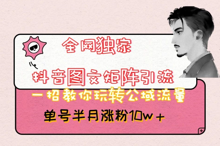 全网独家抖音图文矩阵引流，一招教你玩转公域流量，单号半月涨粉10w+【揭秘】-生财有道