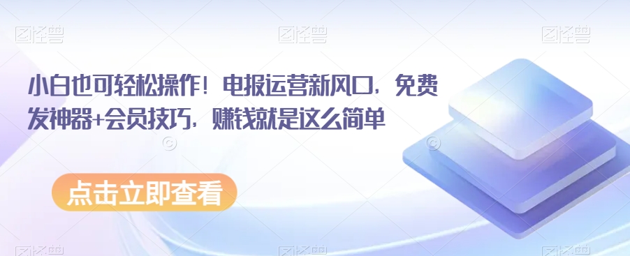 小白也可轻松操作！电报运营新风口，免费发神器+会员技巧，赚钱就是这么简单-生财有道