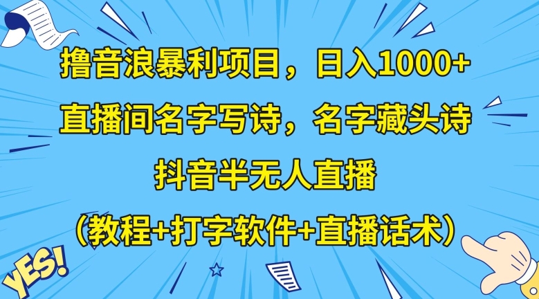 撸音浪暴利项目，日入1000+，直播间名字写诗，名字藏头诗，抖音半无人直播（教程+打字软件+直播话术）【揭秘】-生财有道