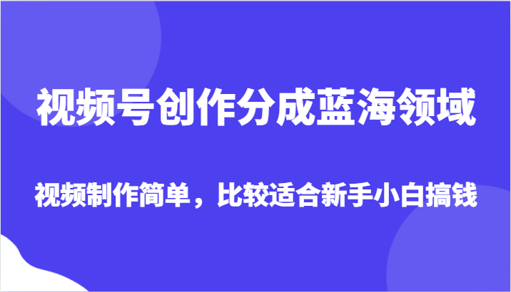 视频号创作分成蓝海领域，视频制作简单，比较适合新手小白搞钱-生财有道