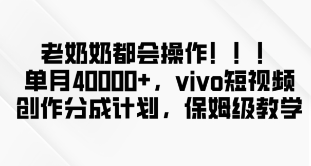 老奶奶都会操作，新平台无脑操作，单月40000+，vivo短视频创作分成计划【揭秘】-生财有道