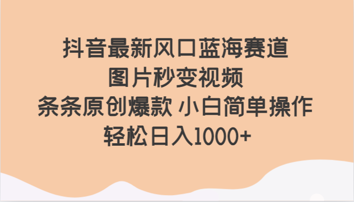 抖音最新风口蓝海赛道 图片秒变视频 条条原创爆款 小白简单操作 轻松日入1000+-生财有道