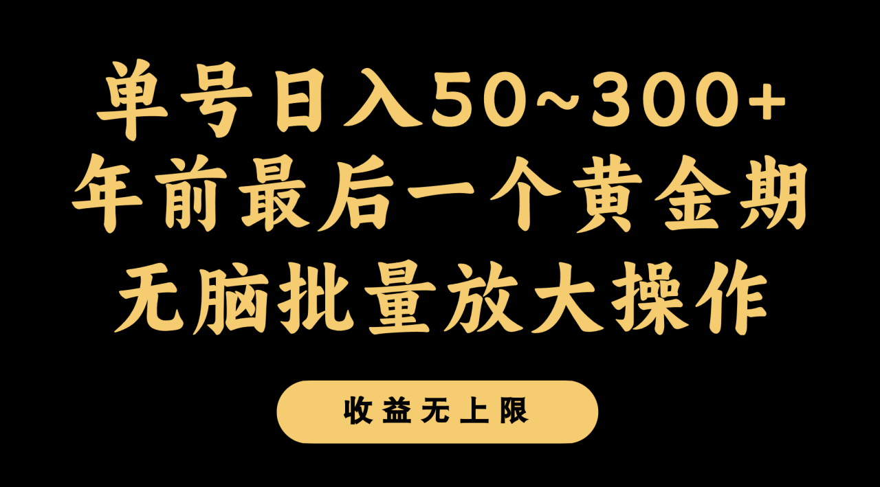 年前最后一个黄金期，单号日入300+，可无脑批量放大操作-生财有道
