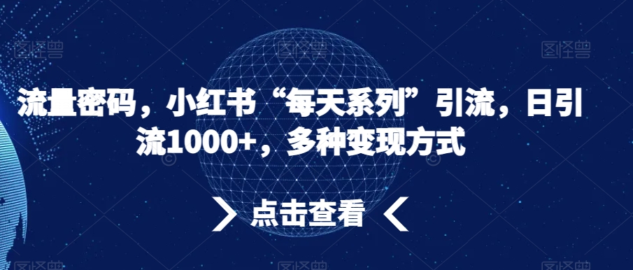 流量密码，小红书“每天系列”引流，日引流1000+，多种变现方式【揭秘】-生财有道