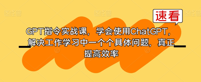 GPT指令实战课，学会使用ChatGPT，解决工作学习中一个个具体问题，真正提高效率-生财有道