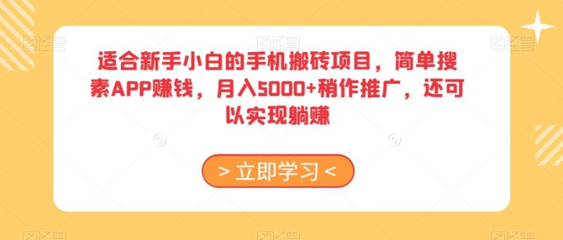 适合新手小白的手机搬砖项目,简单搜素APP赚钱,月入5000+稍作推广,还可以实现躺赚【揭秘】-生财有道