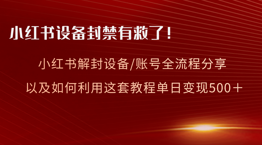 （8441期）小红书设备及账号解封全流程分享，亲测有效，以及如何利用教程变现-生财有道