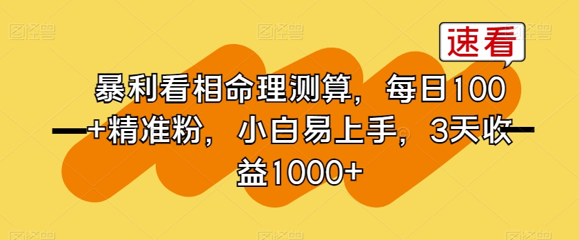 暴利看相命理测算，每日100+精准粉，小白易上手，3天收益1000+【揭秘】-生财有道