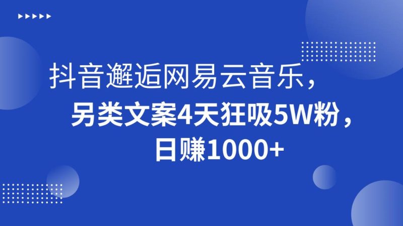 抖音邂逅网易云音乐，另类文案4天狂吸5W粉，日赚1000+-生财有道