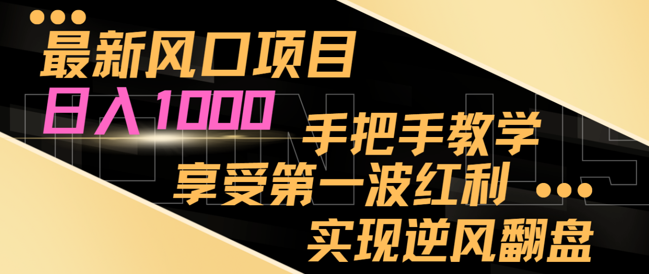最新风口项目，日入1000，手把手教学，享受第一波红利，实现逆风翻盘-生财有道