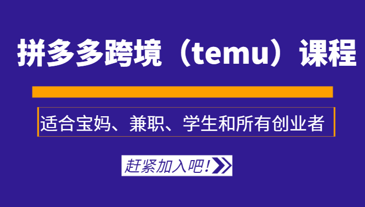 拼多多跨境（temu）课程，适合宝妈、兼职、学生和所有创业者-生财有道