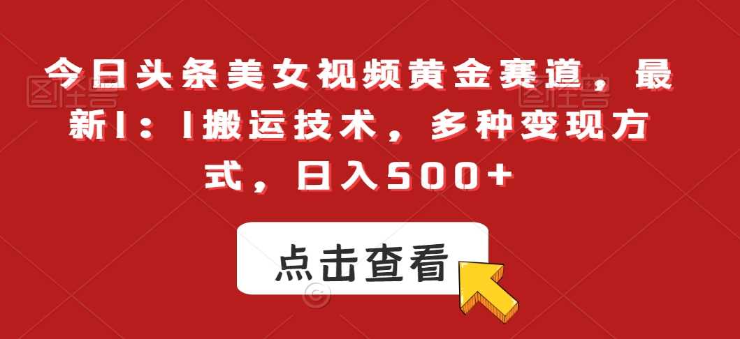 今日头条美女视频黄金赛道，最新1：1搬运技术，多种变现方式，日入500+【揭秘】-生财有道