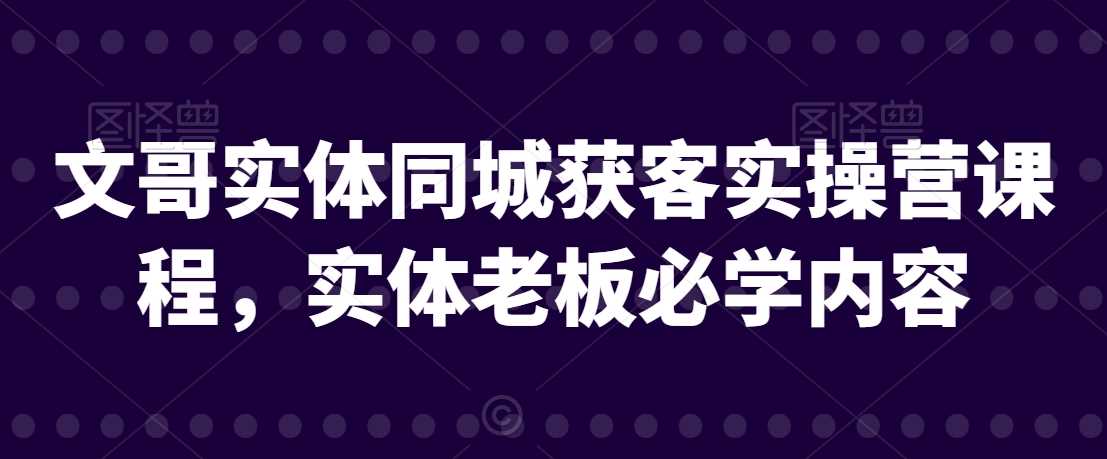 文哥实体同城获客实操营课程，实体老板必学内容-生财有道