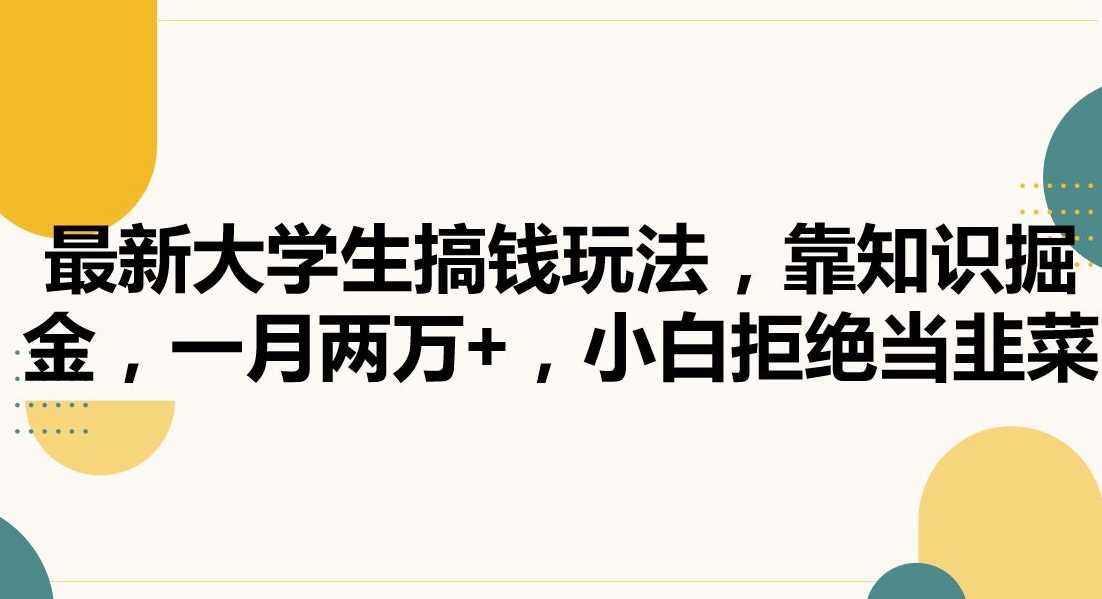 最新大学生搞钱玩法，靠知识掘金，一月两万+，小白拒绝当韭菜【揭秘】-生财有道
