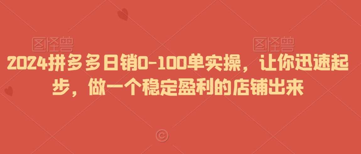 2024拼多多日销0-100单实操，让你迅速起步，做一个稳定盈利的店铺出来-生财有道
