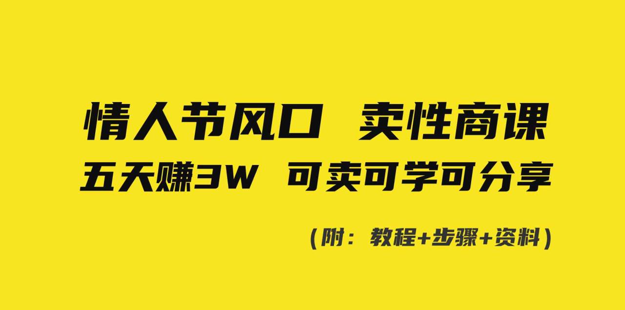 （8958期）情人节风口！卖性商课，小白五天赚3W，可卖可学可分享！-生财有道