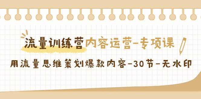 （9013期）流量训练营之内容运营-专项课，用流量思维策划爆款内容-30节-无水印-生财有道