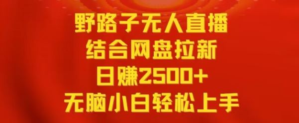 野路子无人直播结合网盘拉新，日赚2500+，小白无脑轻松上手【揭秘】-生财有道