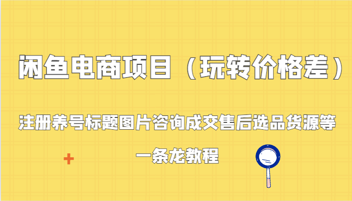 闲鱼电商项目（玩转价格差）：注册养号标题图片咨询成交售后选品货源等，一条龙教程-生财有道