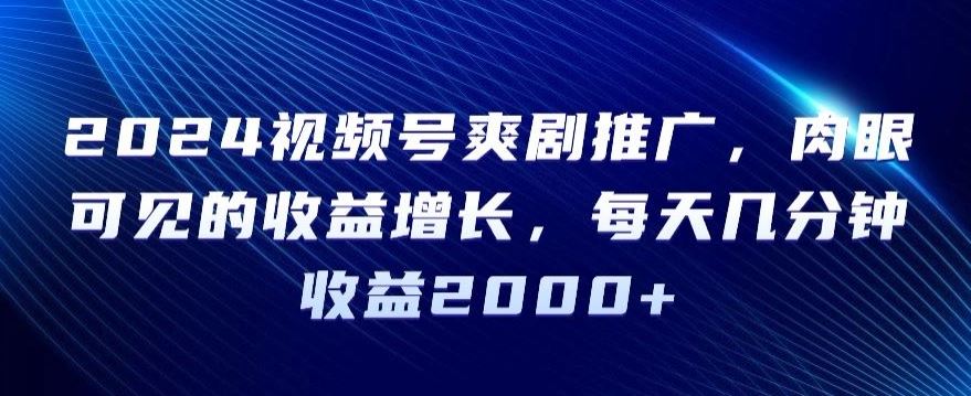 2024视频号爽剧推广，肉眼可见的收益增长，每天几分钟收益2000+【揭秘】-生财有道