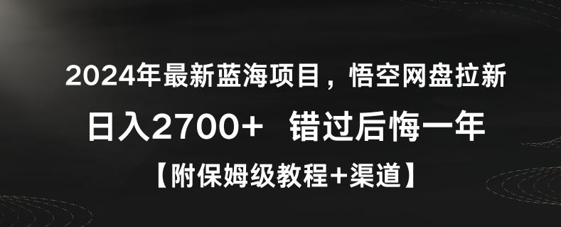 2024年最新蓝海项目，悟空网盘拉新，日入2700+错过后悔一年【附保姆级教程+渠道】【揭秘】-生财有道