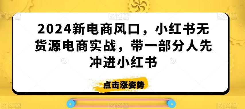 2024新电商风口，小红书无货源电商实战，带一部分人先冲进小红书-生财有道