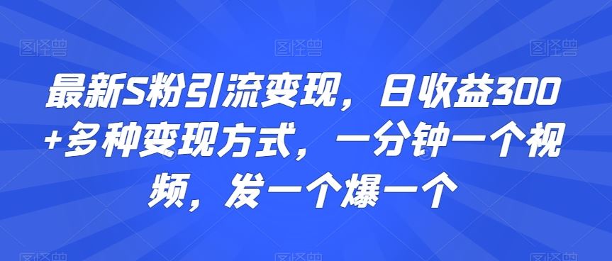 最新S粉引流变现，日收益300+多种变现方式，一分钟一个视频，发一个爆一个【揭秘】-生财有道